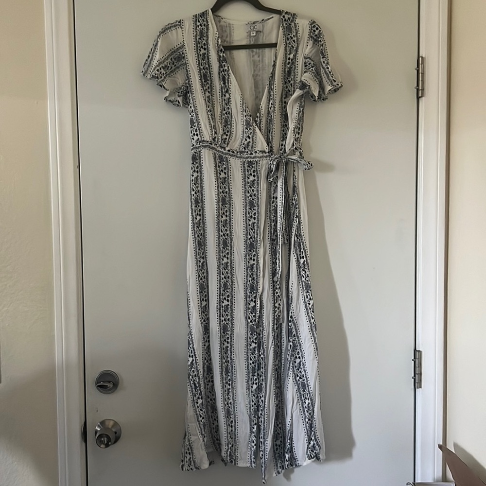 Small stripped blue and white floral long dress